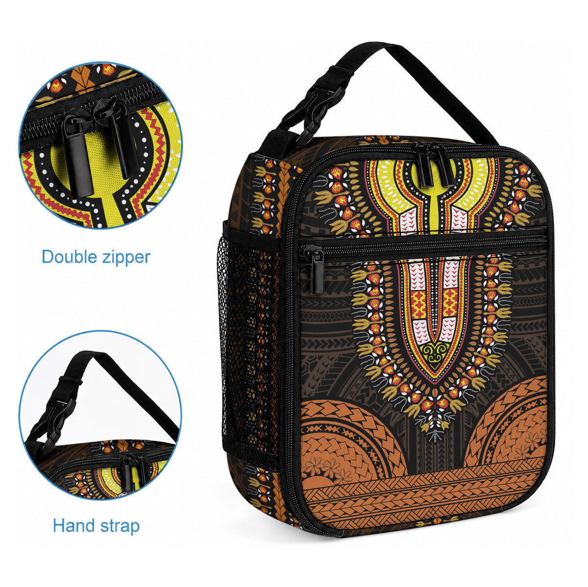 African Dashiki With Polynesian Pattern Gold Lunch Bag LT9 - Polynesian Pride