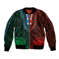 African Dashiki Bomber Jacket With Polynesian Pattern - Half Green and Red LT9 Unisex Green and Red - Polynesian Pride