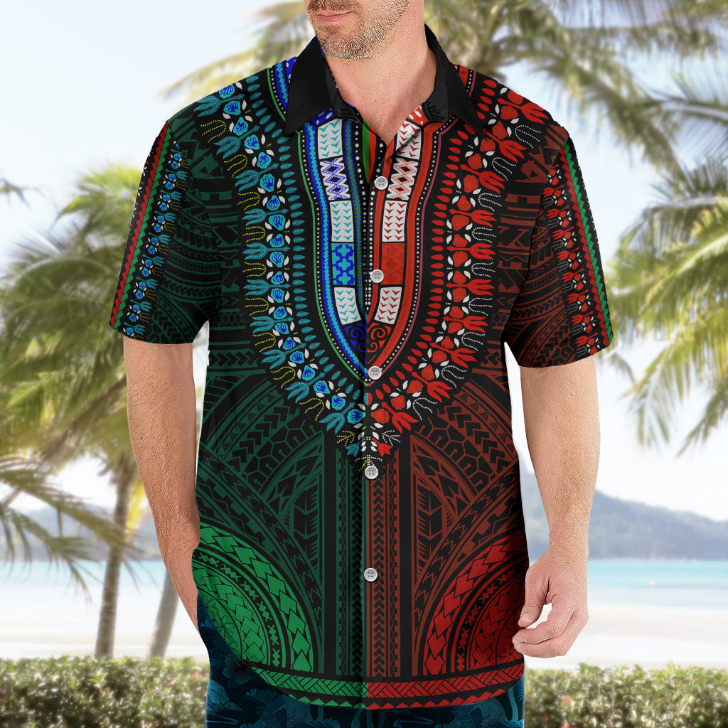 African Dashiki Hawaiian Shirt With Polynesian Pattern - Half Green and Red LT9 - Polynesian Pride