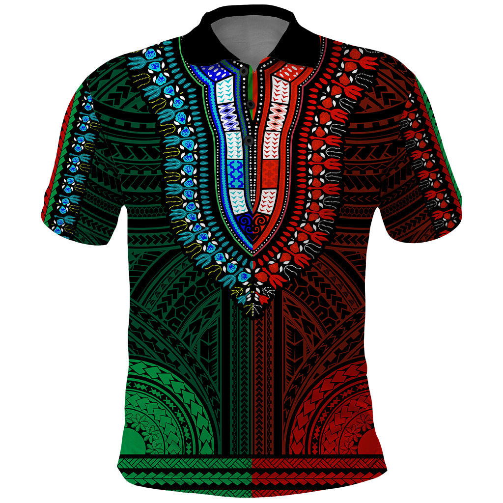 African Dashiki Polo Shirt With Polynesian Pattern Half Green and Red LT9 Green and Red - Polynesian Pride