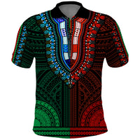 African Dashiki Polo Shirt With Polynesian Pattern Half Green and Red LT9 Green and Red - Polynesian Pride