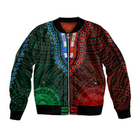 African Dashiki Sleeve Zip Bomber Jacket With Polynesian Pattern - Half Green and Red LT9 Unisex Green and Red - Polynesian Pride