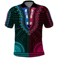 African Dashiki Polo Shirt With Polynesian Pattern Half Teal and Pink LT9 Teal and Pink - Polynesian Pride