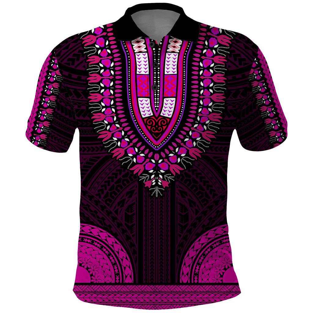 African Dashiki Polo Shirt With Polynesian Pattern Pink LT9 Pink - Polynesian Pride