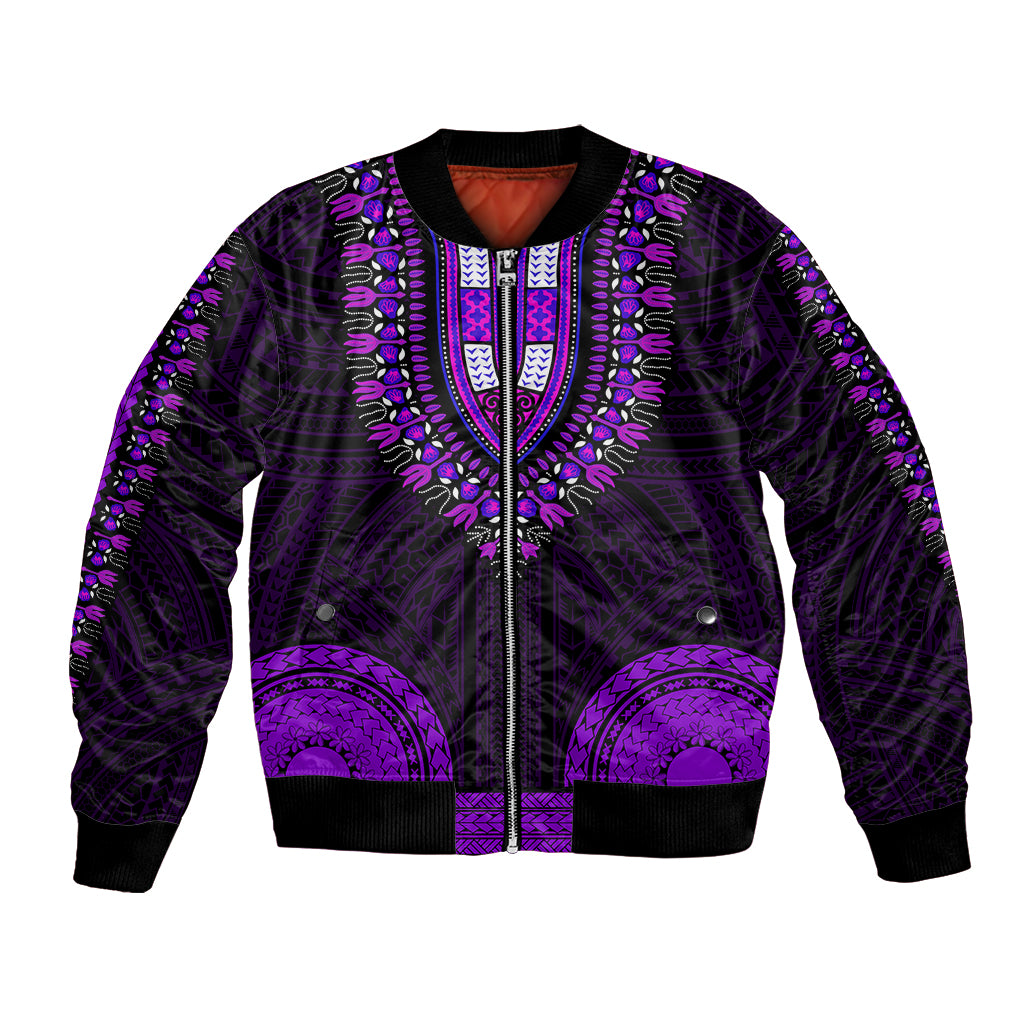 African Dashiki Bomber Jacket With Polynesian Pattern - Purple LT9 Unisex Purple - Polynesian Pride