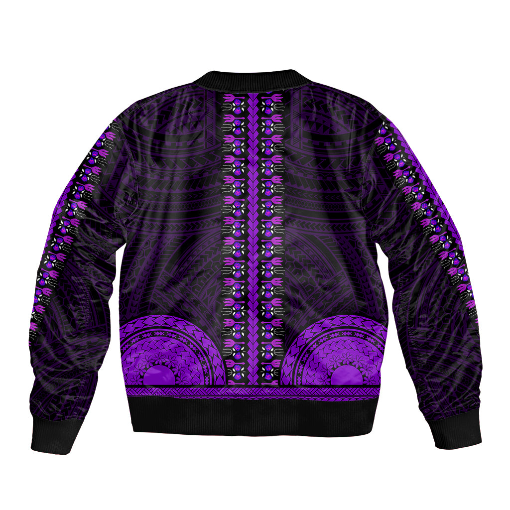 African Dashiki Bomber Jacket With Polynesian Pattern - Purple LT9 - Polynesian Pride