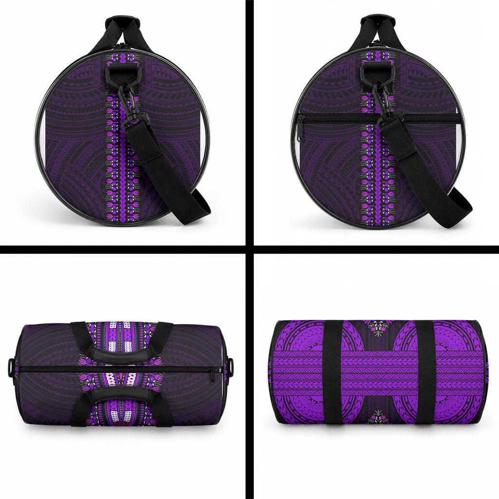 African Dashiki With Polynesian Pattern Purple Duffle Bag LT9 - Polynesian Pride