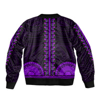 African Dashiki Sleeve Zip Bomber Jacket With Polynesian Pattern - Purple LT9 - Polynesian Pride