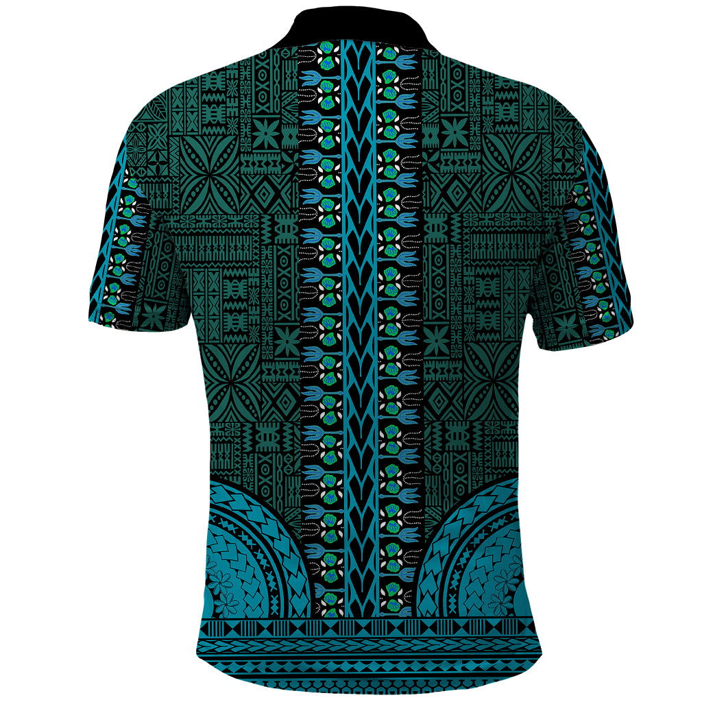 African Dashiki Polo Shirt With Tapa Pattern Teal LT9 - Polynesian Pride