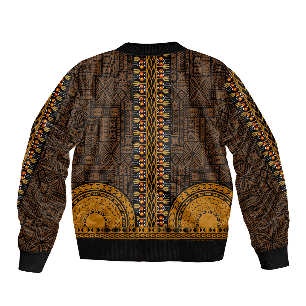 African Dashiki Sleeve Zip Bomber Jacket With Tapa Pattern - Gold LT9 - Polynesian Pride