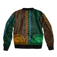 African Dashiki Bomber Jacket With Tapa Pattern - Half Green and Gold LT9 - Polynesian Pride