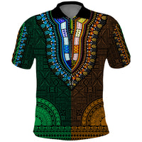 African Dashiki Polo Shirt With Tapa Pattern Half Green and Gold LT9 Green and Gold - Polynesian Pride