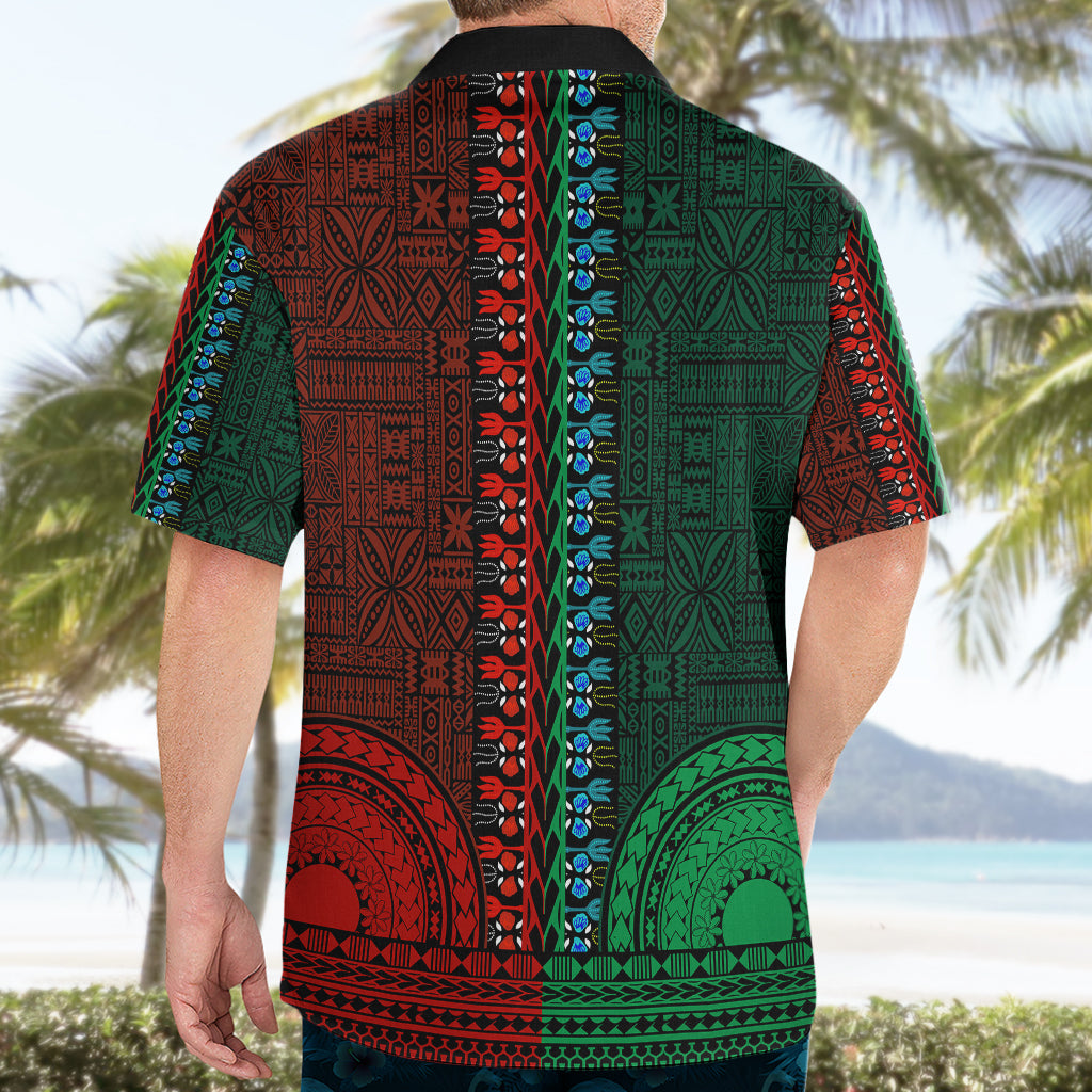 African Dashiki Hawaiian Shirt With Tapa Pattern - Half Green and Red LT9 - Polynesian Pride