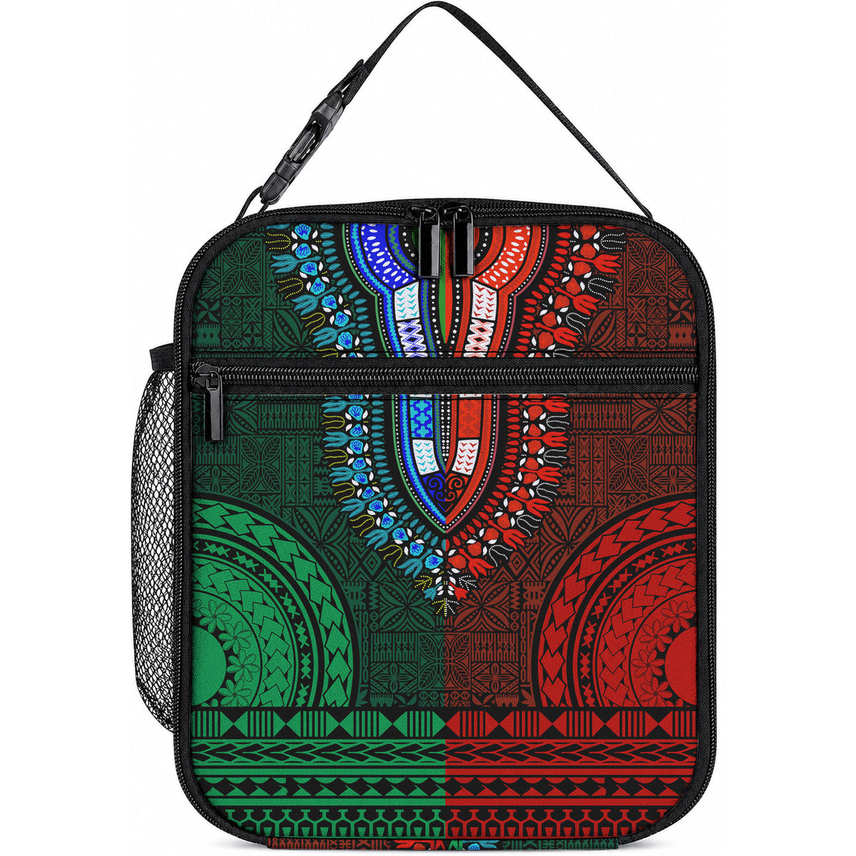 African Dashiki With Tapa Pattern - Green Red Lunch Bag LT9 10.2 × 8.3 × 4.3 inch Green and Red - Polynesian Pride