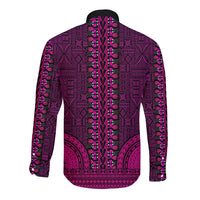 African Dashiki Long Sleeve Button Shirt With Tapa Pattern - Pink LT9 - Polynesian Pride