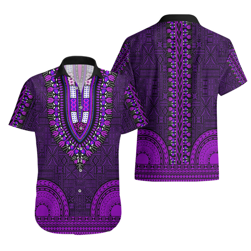 African Dashiki Hawaiian Shirt With Tapa Pattern - Purple LT9 - Polynesian Pride