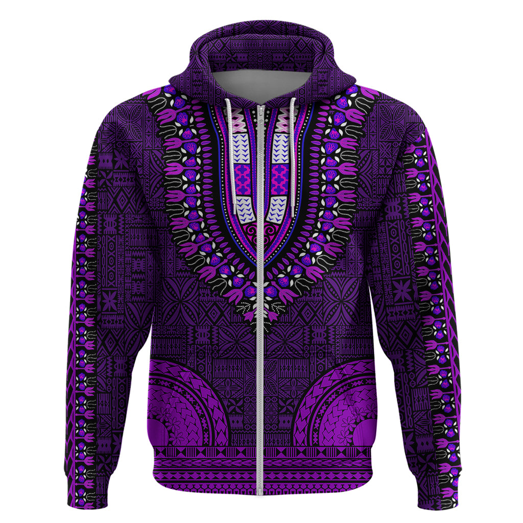 African Dashiki Hoodie With Tapa Pattern Purple LT9 Zip Hoodie Purple - Polynesian Pride