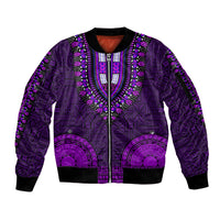 African Dashiki Sleeve Zip Bomber Jacket With Tapa Pattern - Purple LT9 Unisex Purple - Polynesian Pride