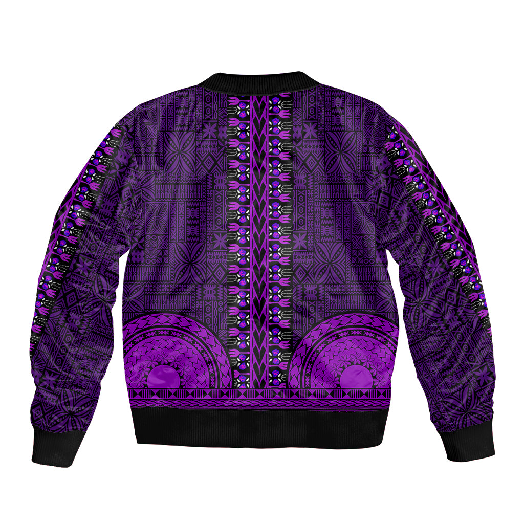 African Dashiki Sleeve Zip Bomber Jacket With Tapa Pattern - Purple LT9 - Polynesian Pride