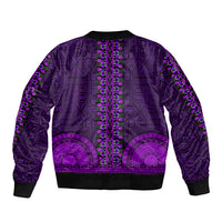 African Dashiki Sleeve Zip Bomber Jacket With Tapa Pattern - Purple LT9 - Polynesian Pride