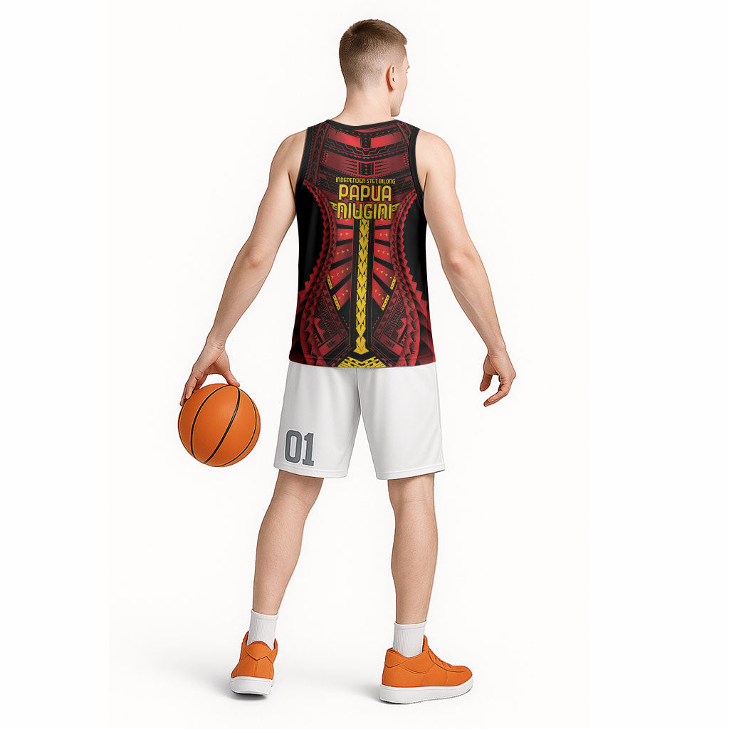 Independen Stet bilong Papua Niugini 1975 Basketball Jersey Red Tribal Papua New Guinea Province Flag LT9 - Polynesian Pride