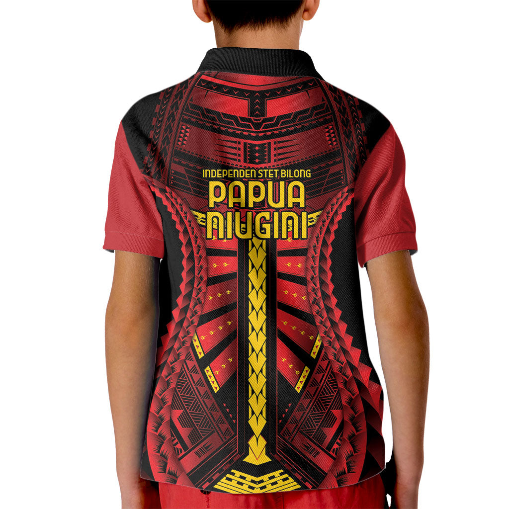 Independen Stet bilong Papua Niugini 1975 Kid Polo Shirt Red Tribal Papua New Guinea Province Flag LT9 - Polynesian Pride