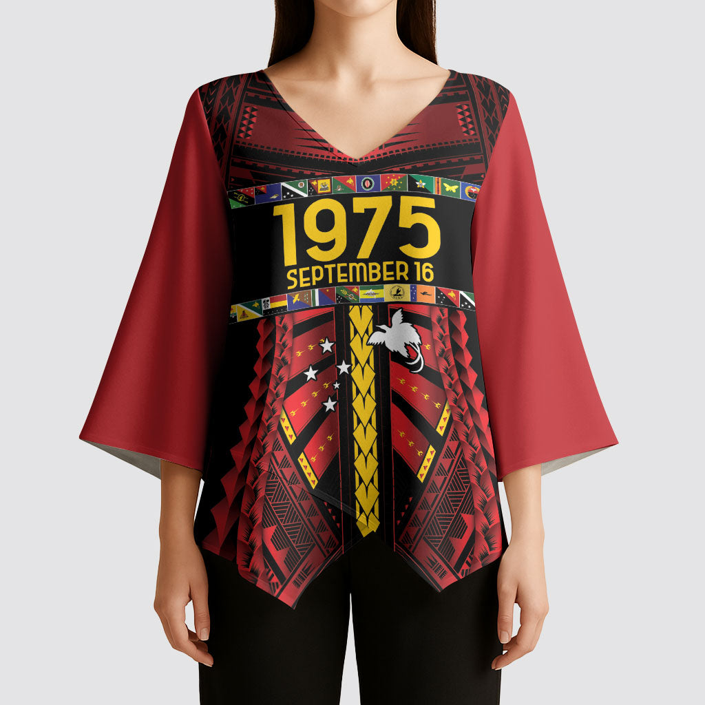 Independen Stet bilong Papua Niugini 1975 Kimono Sleeve Blouse Red Tribal Papua New Guinea Province Flag LT9 - Polynesian Pride