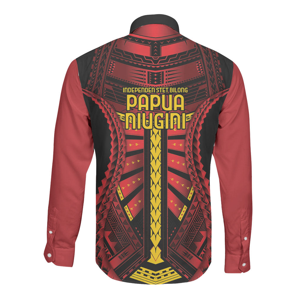 Independen Stet bilong Papua Niugini 1975 Long Sleeve Button Shirt Red Tribal Papua New Guinea Province Flag LT9 - Polynesian Pride