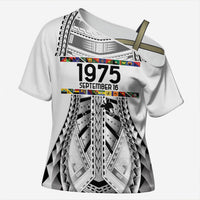 Independen Stet bilong Papua Niugini 1975 Cross Shoulder Shirt White Tribal Papua New Guinea Province Flag LT9 Female White - Polynesian Pride