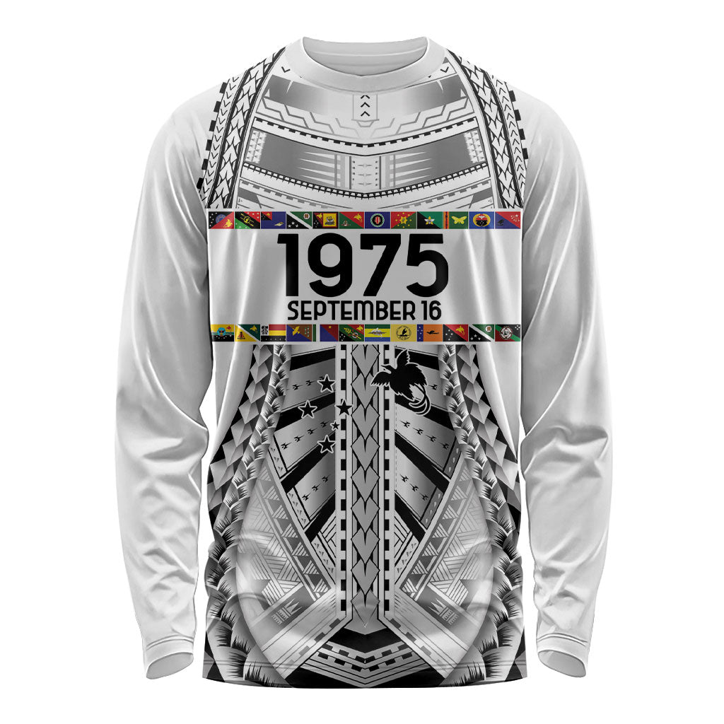 Independen Stet bilong Papua Niugini 1975 Long Sleeve Shirt White Tribal Papua New Guinea Province Flag LT9 Unisex White - Polynesian Pride