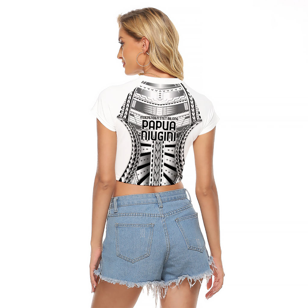 Independen Stet bilong Papua Niugini 1975 Raglan Cropped T Shirt White Tribal Papua New Guinea Province Flag LT9 - Polynesian Pride