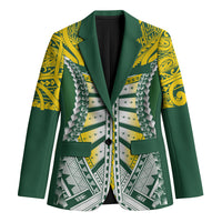 Cook Islands 1965 National Pride Blazer Green Yellow Tribal Pattern LT9 Unisex Green - Polynesian Pride