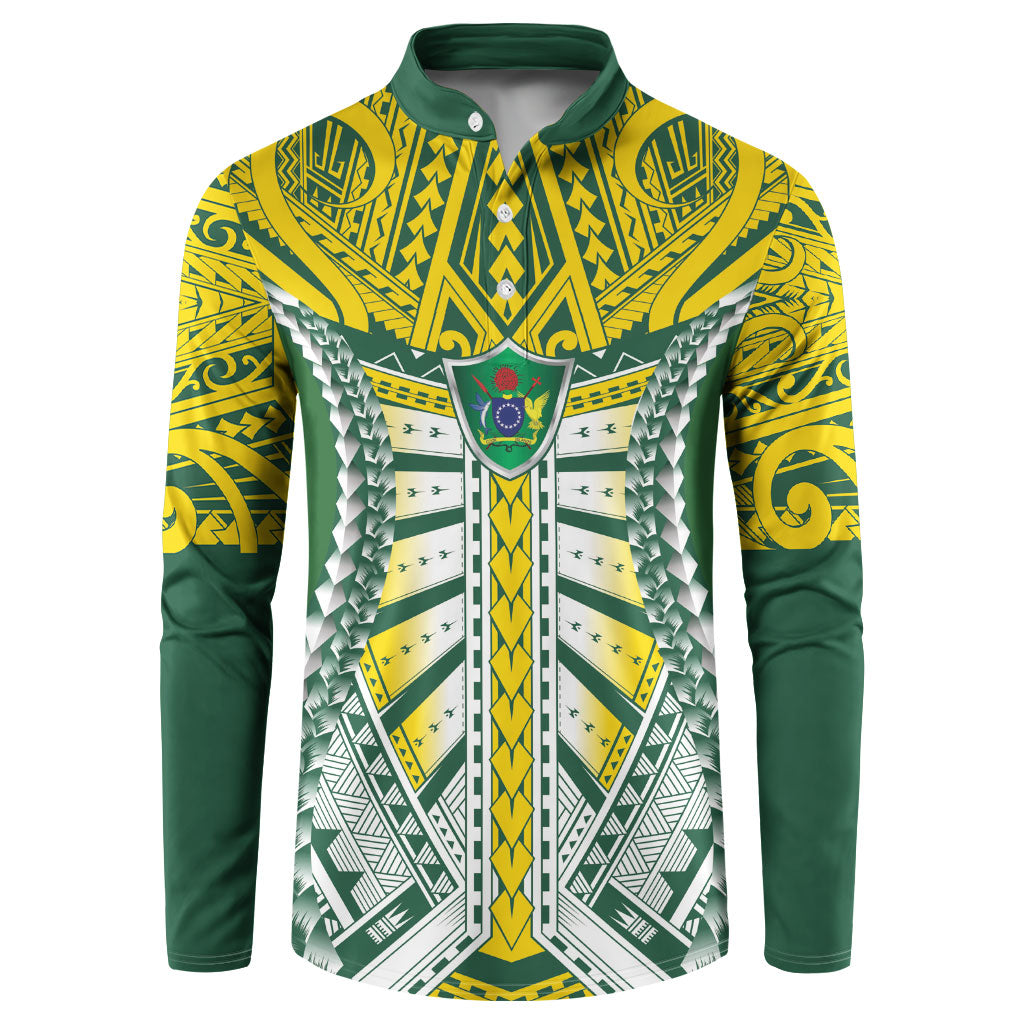 Cook Islands 1965 National Pride Button Sweatshirt Green Yellow Tribal Pattern LT9 Green - Polynesian Pride