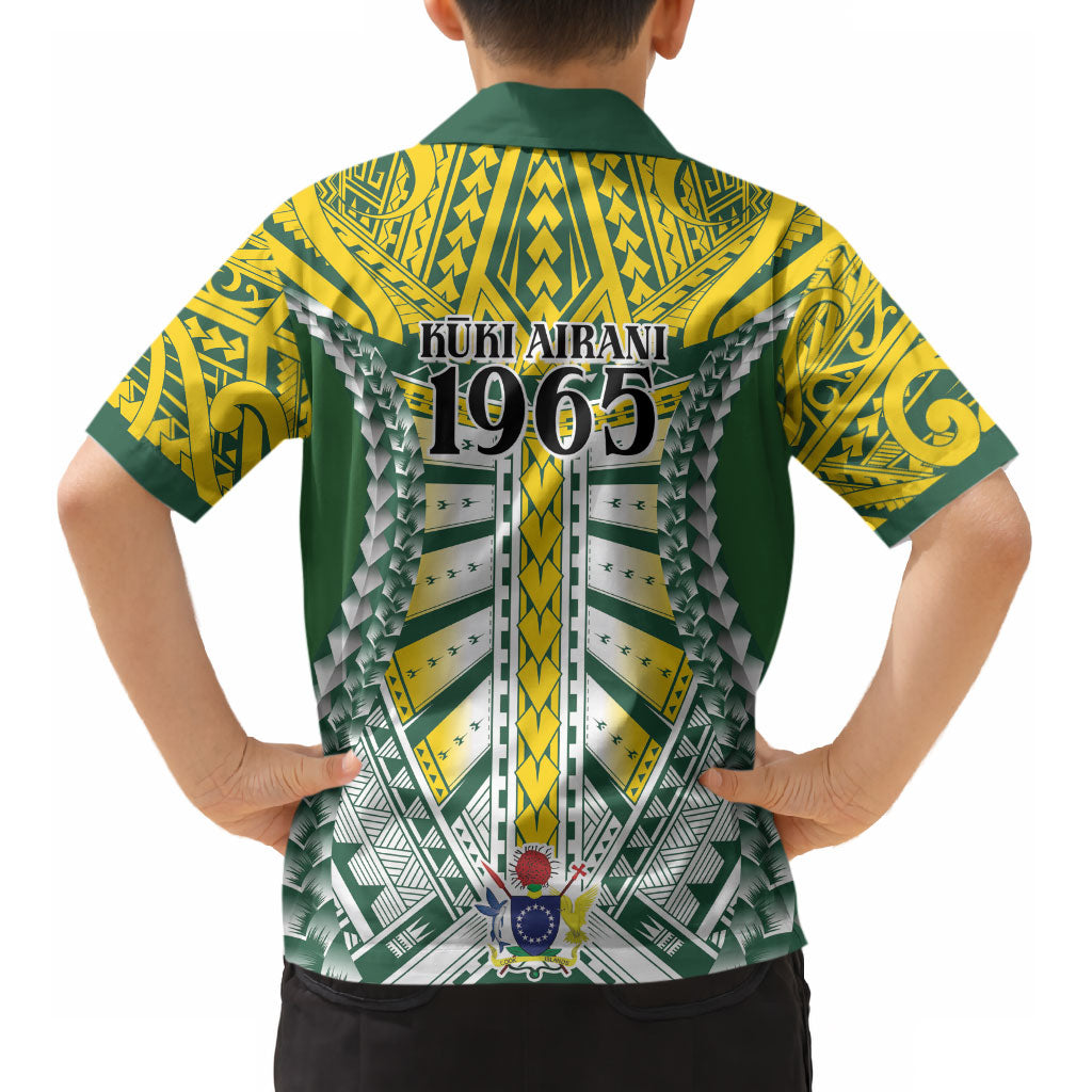 Cook Islands 1965 National Pride Kid Hawaiian Shirt Green Yellow Tribal Pattern LT9 - Polynesian Pride