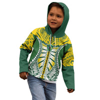 Cook Islands 1965 National Pride Kid Hoodie Green Yellow Tribal Pattern LT9 - Polynesian Pride