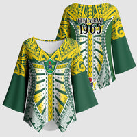 Cook Islands 1965 National Pride Kimono Sleeve Blouse Green Yellow Tribal Pattern LT9 - Polynesian Pride