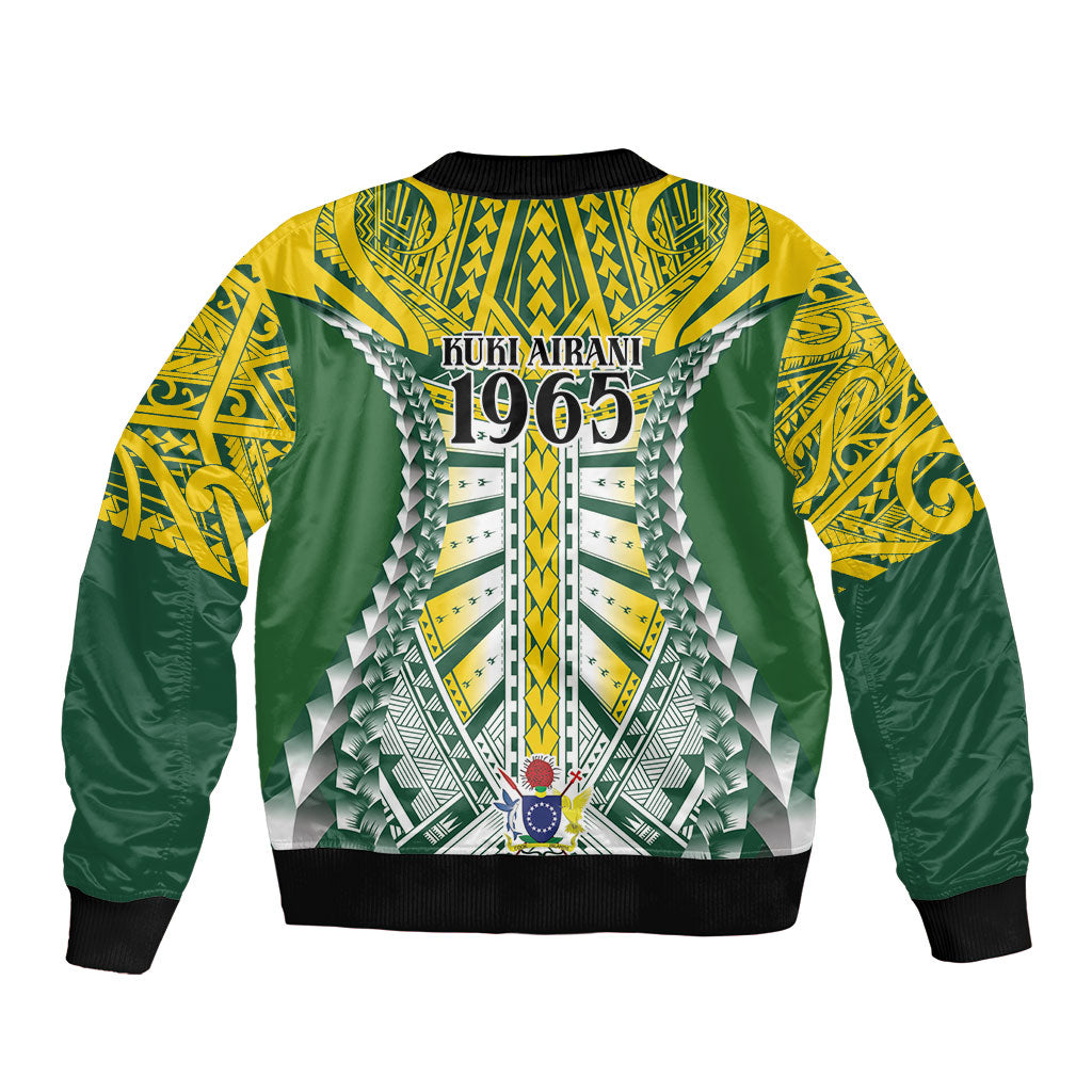 Cook Islands 1965 National Pride Sleeve Zip Bomber Jacket Green Yellow Tribal Pattern LT9 - Polynesian Pride