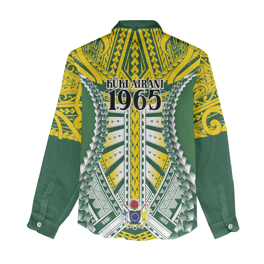 Cook Islands 1965 National Pride Women Casual Shirt Green Yellow Tribal Pattern LT9 - Polynesian Pride
