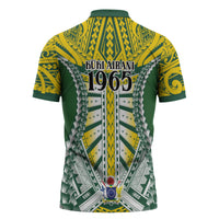 Cook Islands 1965 National Pride Zipper Polo Shirt Green Yellow Tribal Pattern LT9 - Polynesian Pride