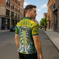 Cook Islands 1965 National Pride Zipper Polo Shirt Green Yellow Tribal Pattern LT9 - Polynesian Pride