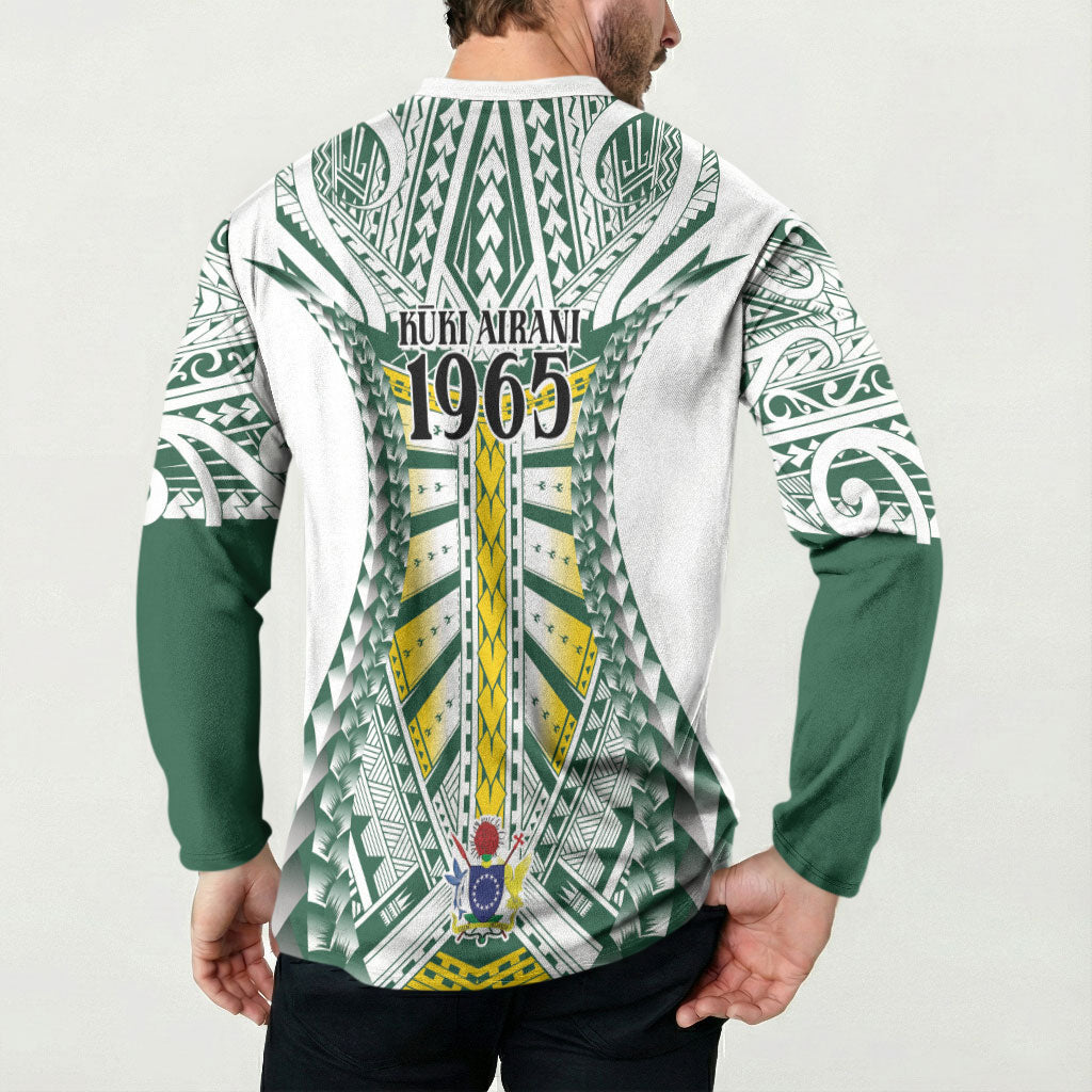 Cook Islands 1965 National Pride Button Sweatshirt White Tribal Pattern LT9 - Polynesian Pride