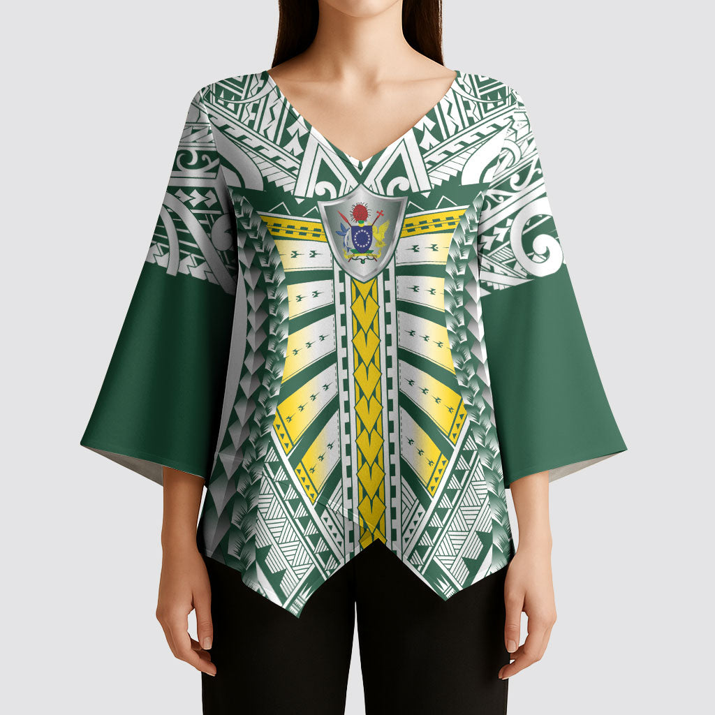 Cook Islands 1965 National Pride Kimono Sleeve Blouse White Tribal Pattern LT9 - Polynesian Pride