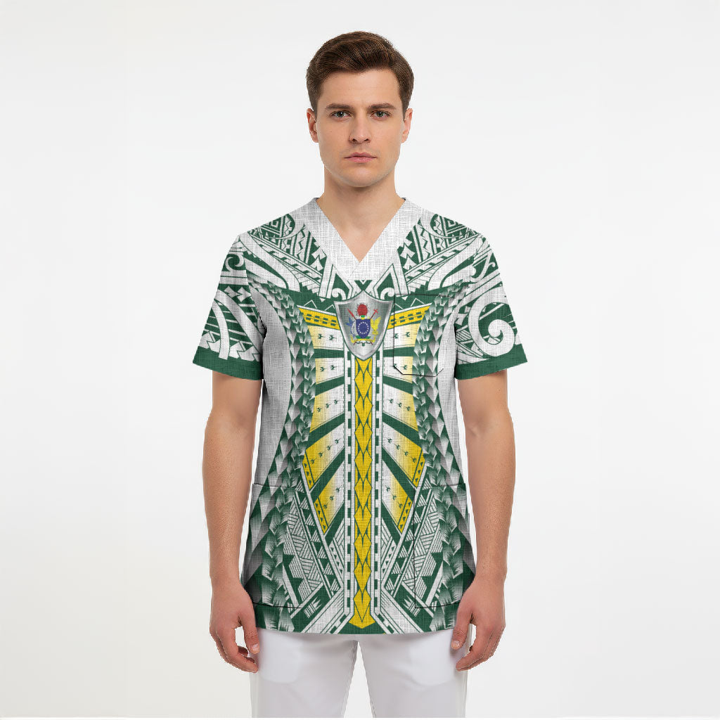 Cook Islands 1965 National Pride Scrub Top White Tribal Pattern LT9 - Polynesian Pride