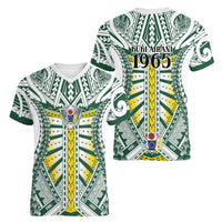 Cook Islands 1965 National Pride Women V-Neck T-Shirt White Tribal Pattern LT9 - Polynesian Pride