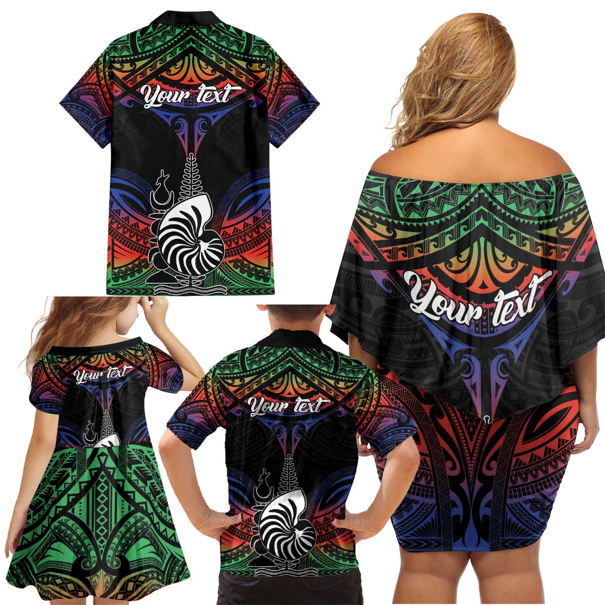 Personalised New Caledonia All Saints Day Family Matching Off Shoulder Short Dress and Hawaiian Shirt Candle Light with Polynesian Style LT9 - Polynesian Pride
