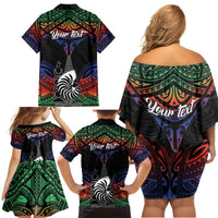Personalised New Caledonia All Saints Day Family Matching Off Shoulder Short Dress and Hawaiian Shirt Candle Light with Polynesian Style LT9 - Polynesian Pride