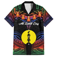 Personalised New Caledonia All Saints Day Family Matching Off Shoulder Short Dress and Hawaiian Shirt Candle Light with Polynesian Style LT9 Dad's Shirt - Short Sleeve Black - Polynesian Pride