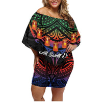 Personalised New Caledonia All Saints Day Family Matching Off Shoulder Short Dress and Hawaiian Shirt Candle Light with Polynesian Style LT9 Mom's Dress Black - Polynesian Pride