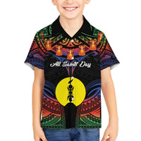 Personalised New Caledonia All Saints Day Family Matching Off Shoulder Short Dress and Hawaiian Shirt Candle Light with Polynesian Style LT9 Son's Shirt Black - Polynesian Pride