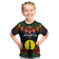 Personalised New Caledonia All Saints Day Kid T Shirt Candle Light with Polynesian Style LT9 Black - Polynesian Pride